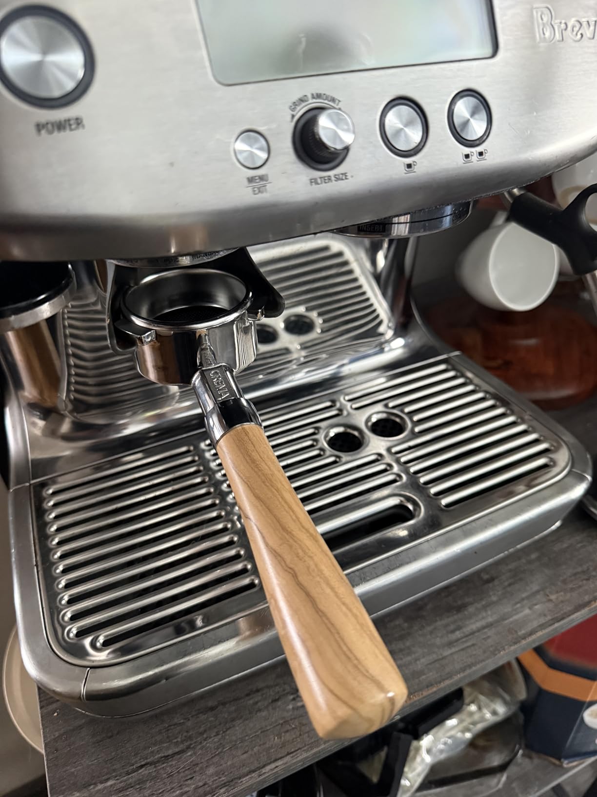 CREMA 58mm Bottomless Portafilter for Breville, Walnut customer photo 1