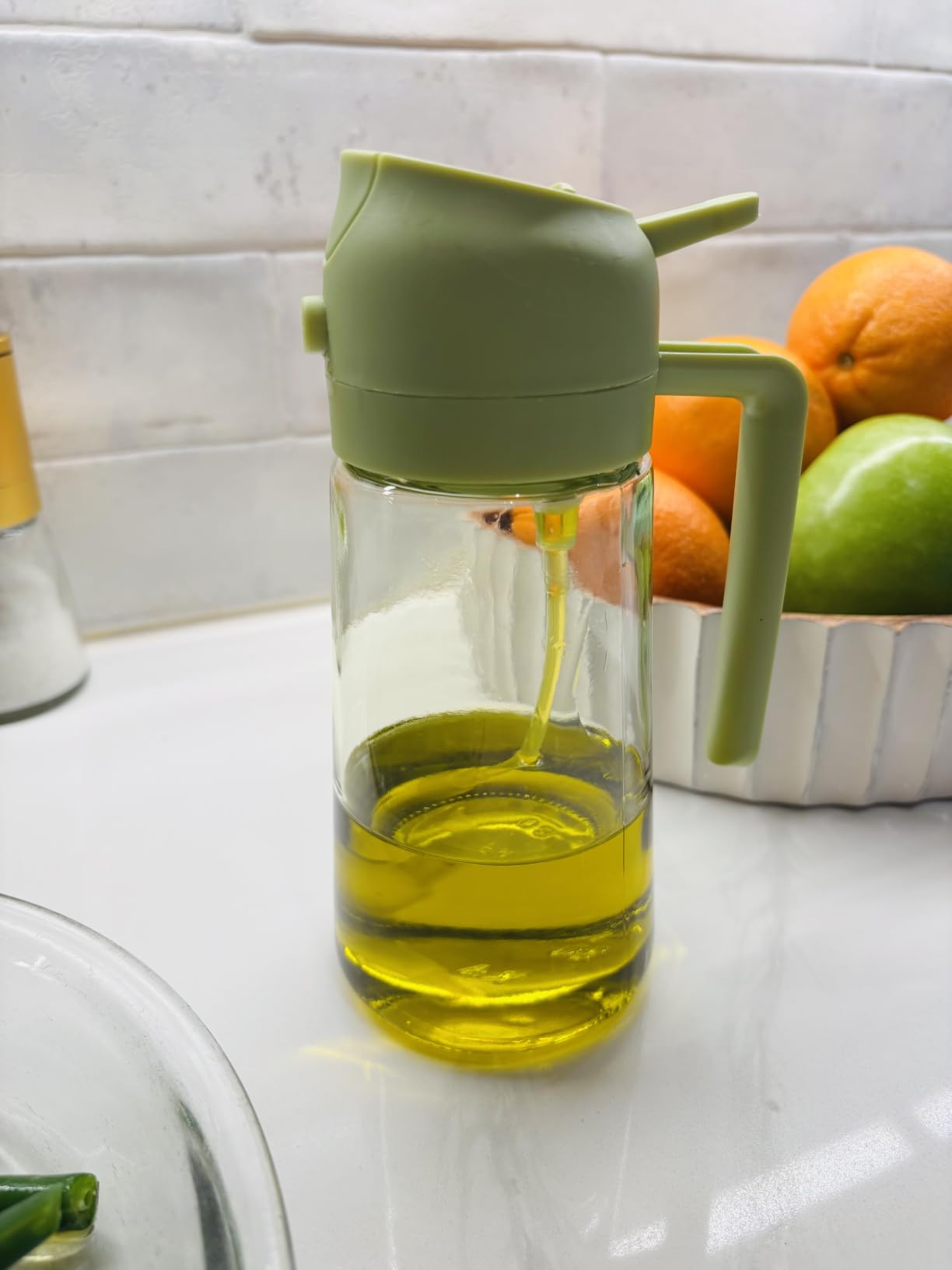 YARRAMATE 16 oz 2-in-1 Glass Olive Oil Sprayer for Cooking, Creamy White customer photo 1