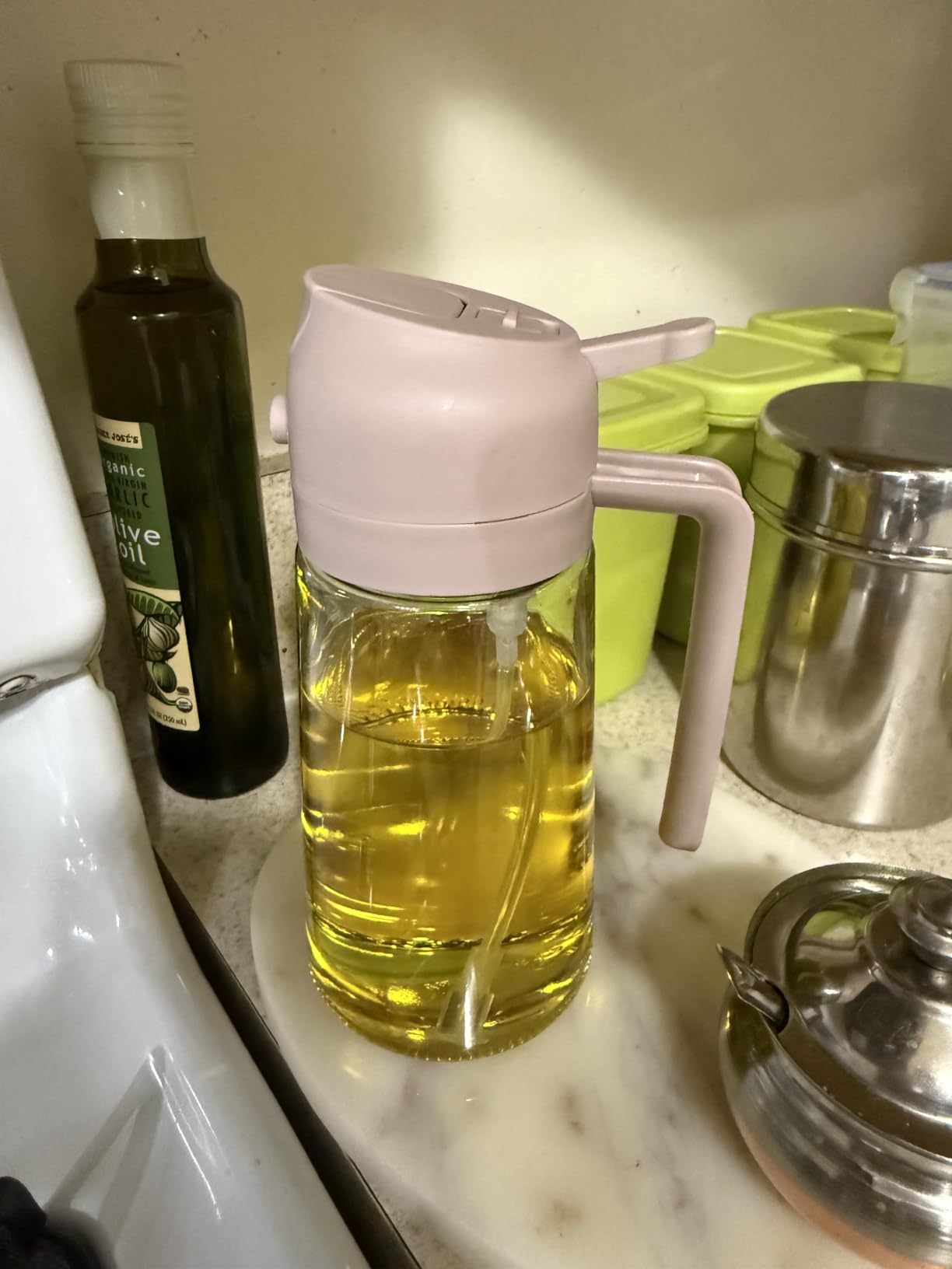 YARRAMATE 16 oz 2-in-1 Glass Olive Oil Sprayer for Cooking, Creamy White customer photo 2