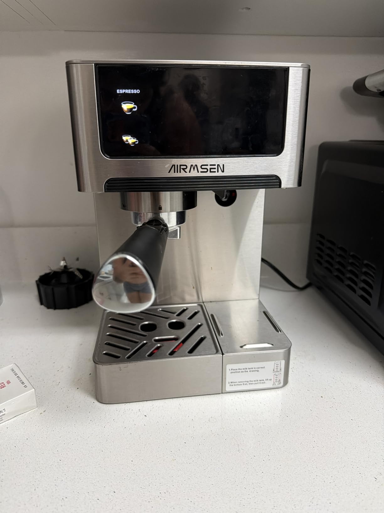 AIRMSEN 20 Bar Espresso Machine with Automatic Milk Frother, Cappuccino & Latte Coffee Maker with Quick Brew Dual Boiler (1350W + 1000W), Stainless Steel, 60oz Water Tank, Touchscreen customer photo 1