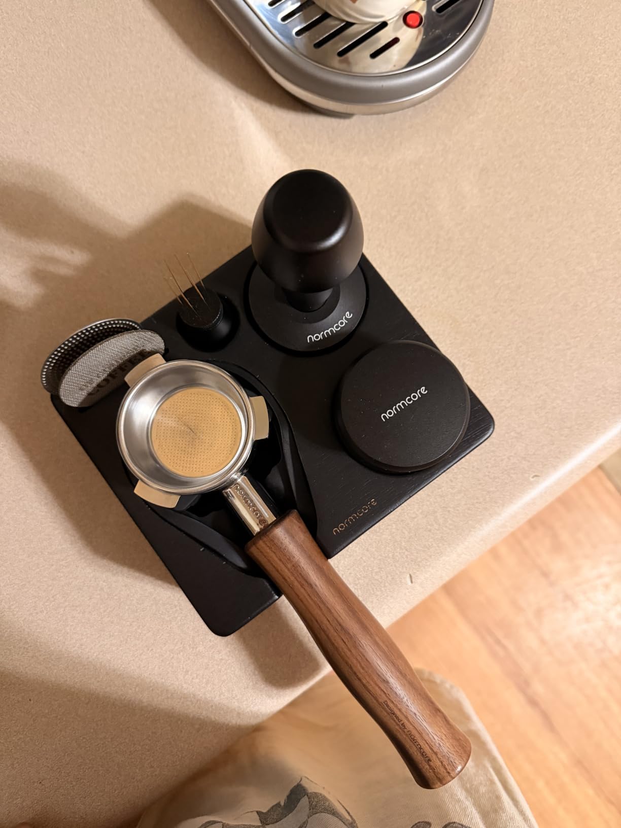 Normcore 54mm Bottomless Portafilter, Naked Portafilter Fits Breville Sage Barista Express Machines, 18g Filter Basket Included, Genuine American Walnut Handle customer photo 2