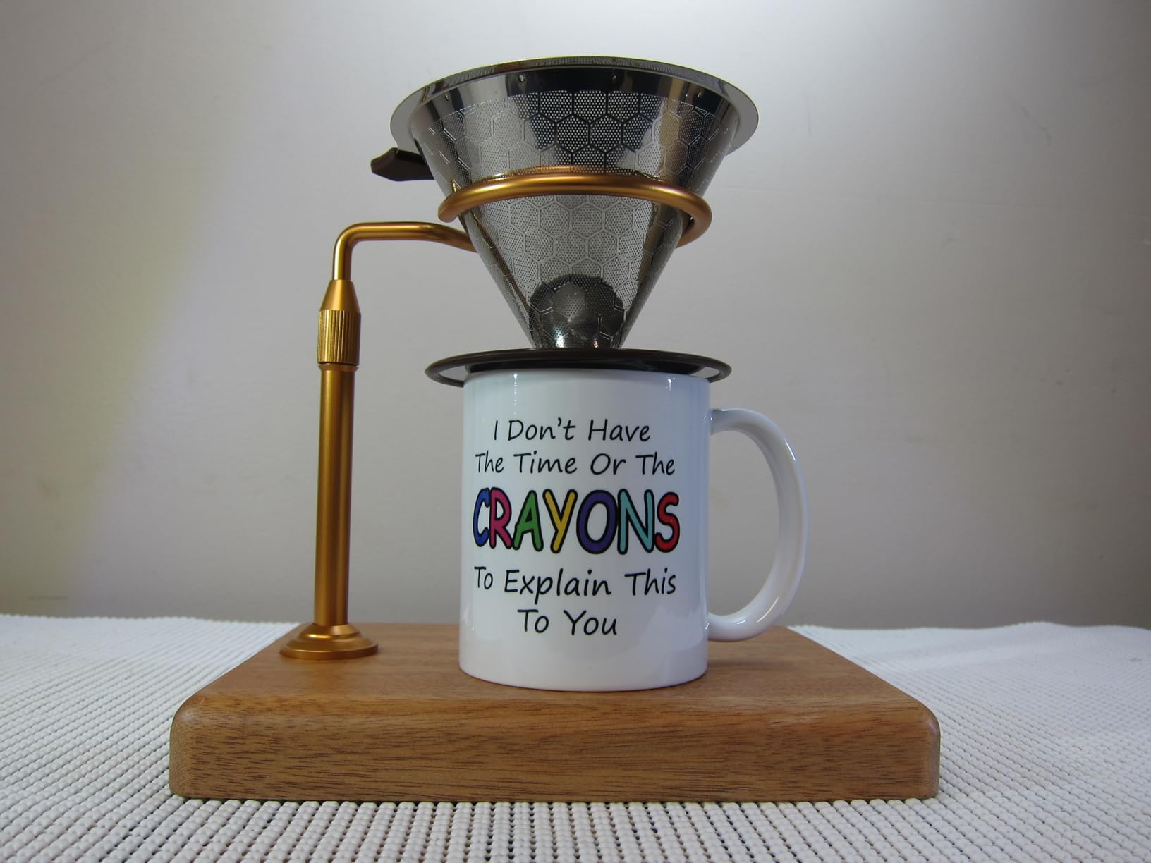 Pour Over Coffee Maker with Adjustable Stand & Wooden Base, Dripper Stand for Manual Coffee Brewing, Coffee Filter Holder, Tea Strainer Stand for Home, Café, Restaurant, Camping, Golden customer photo 1