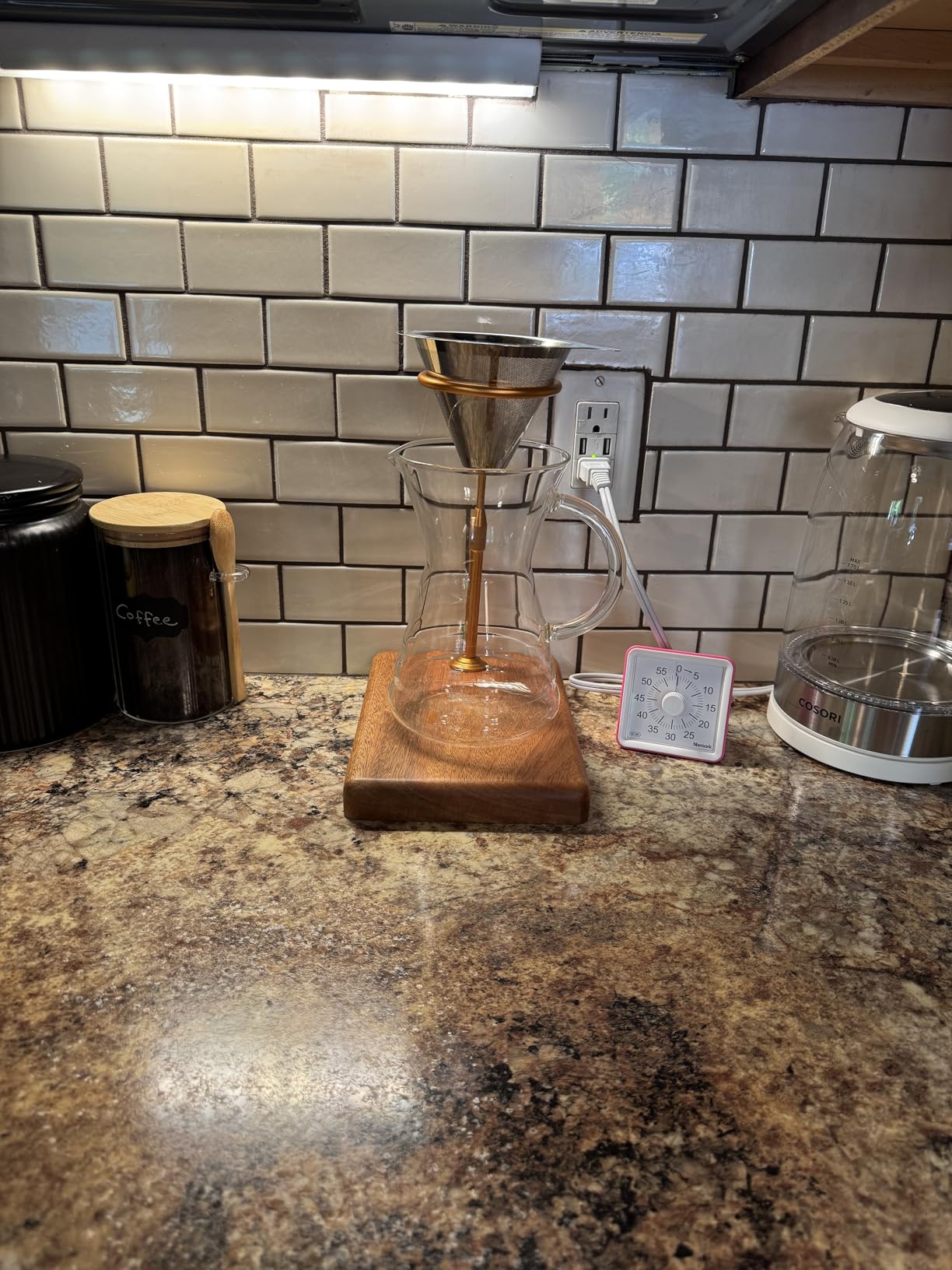 Pour Over Coffee Maker with Adjustable Stand & Wooden Base, Dripper Stand for Manual Coffee Brewing, Coffee Filter Holder, Tea Strainer Stand for Home, Café, Restaurant, Camping, Golden customer photo 2