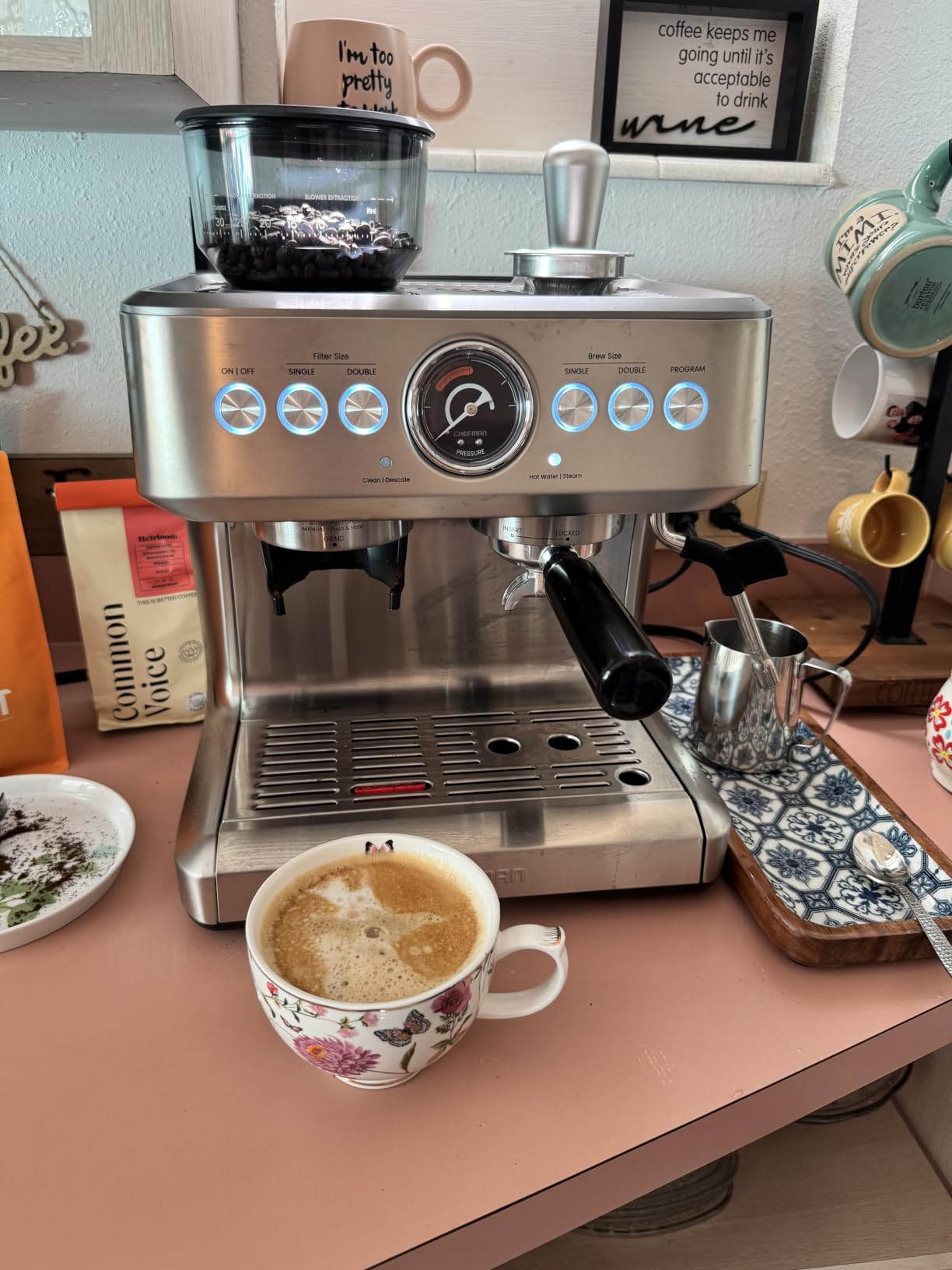 Chefman Crema Supreme 15 Bar Espresso Machine with Milk Frother, Barista Steam Wand, Professional Coffee Maker with Coffee Grinder, 30 Grind Settings, 3L Removable Water Tank - Stainless Steel customer photo 1